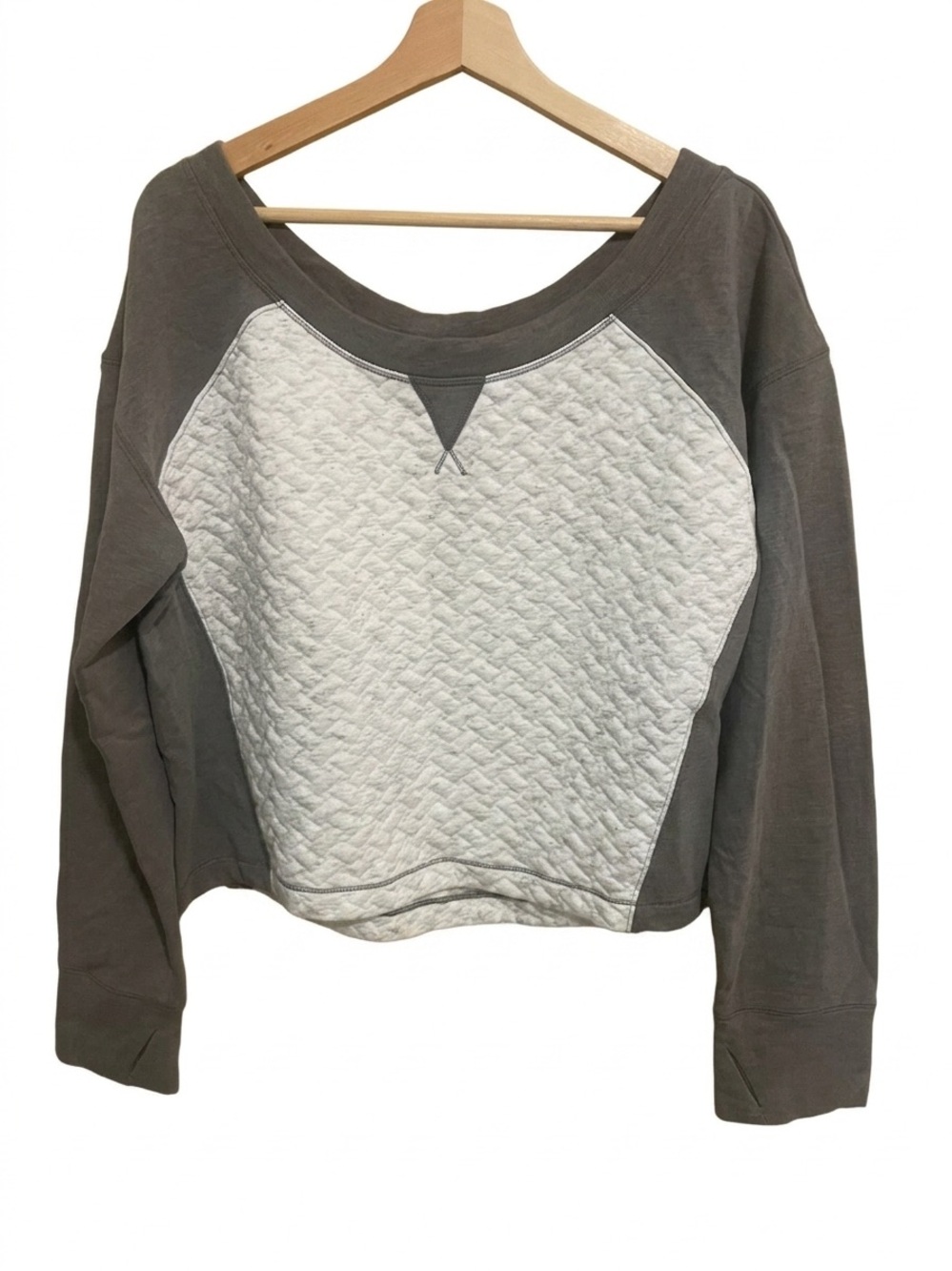 Zella Gray and White Marled Quilted Front Pullover XL